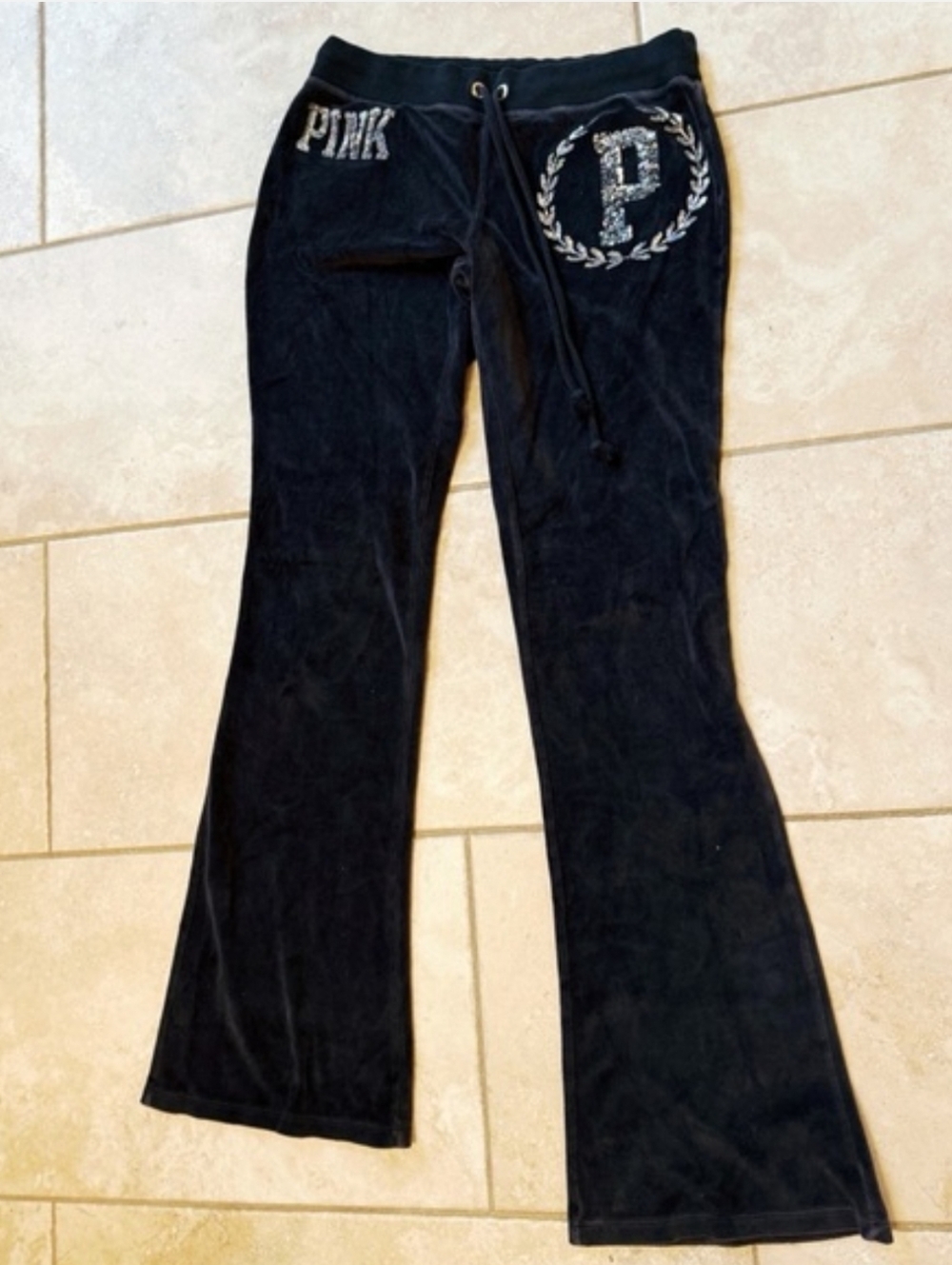 PINK Victoria's Secret Black Velvet Lounge Sweats